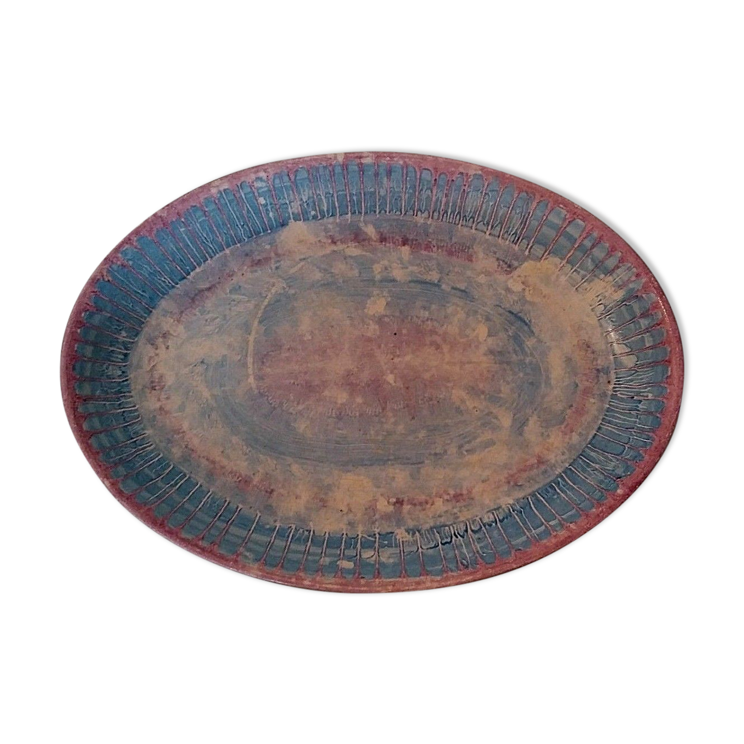 Vintage oval dish earthenware Industria Argentina Haretord signed