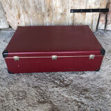 Old suitcase red cardboard bordeaux clasp metal vintage