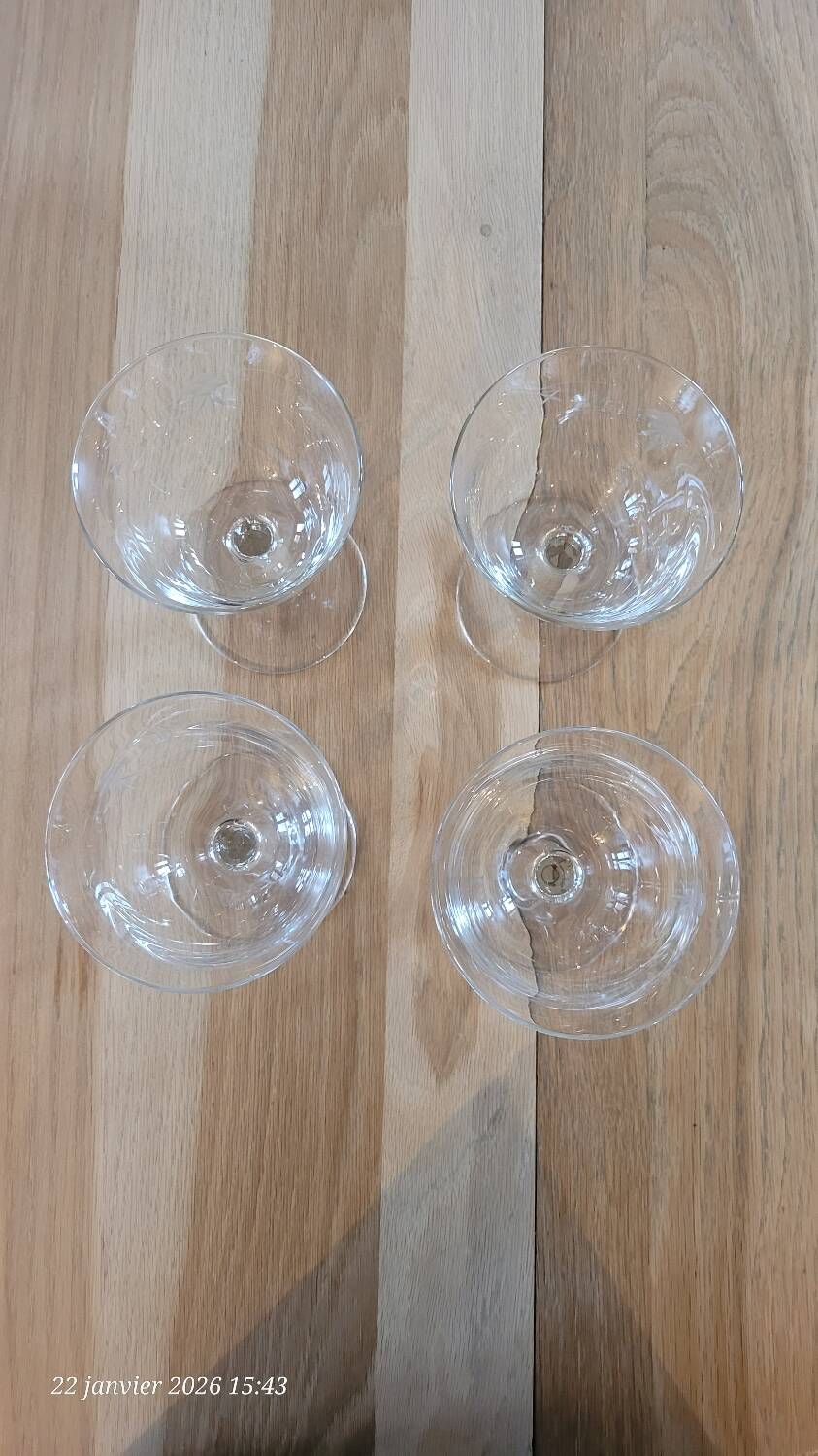 4 antique engraved glass goblets