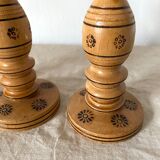 Engraved wooden candle holders