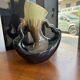 Vintage ceramic vase sculpture with openwork handles – Flamed green & black glaze (c. 1950–1960, Numbered 343)