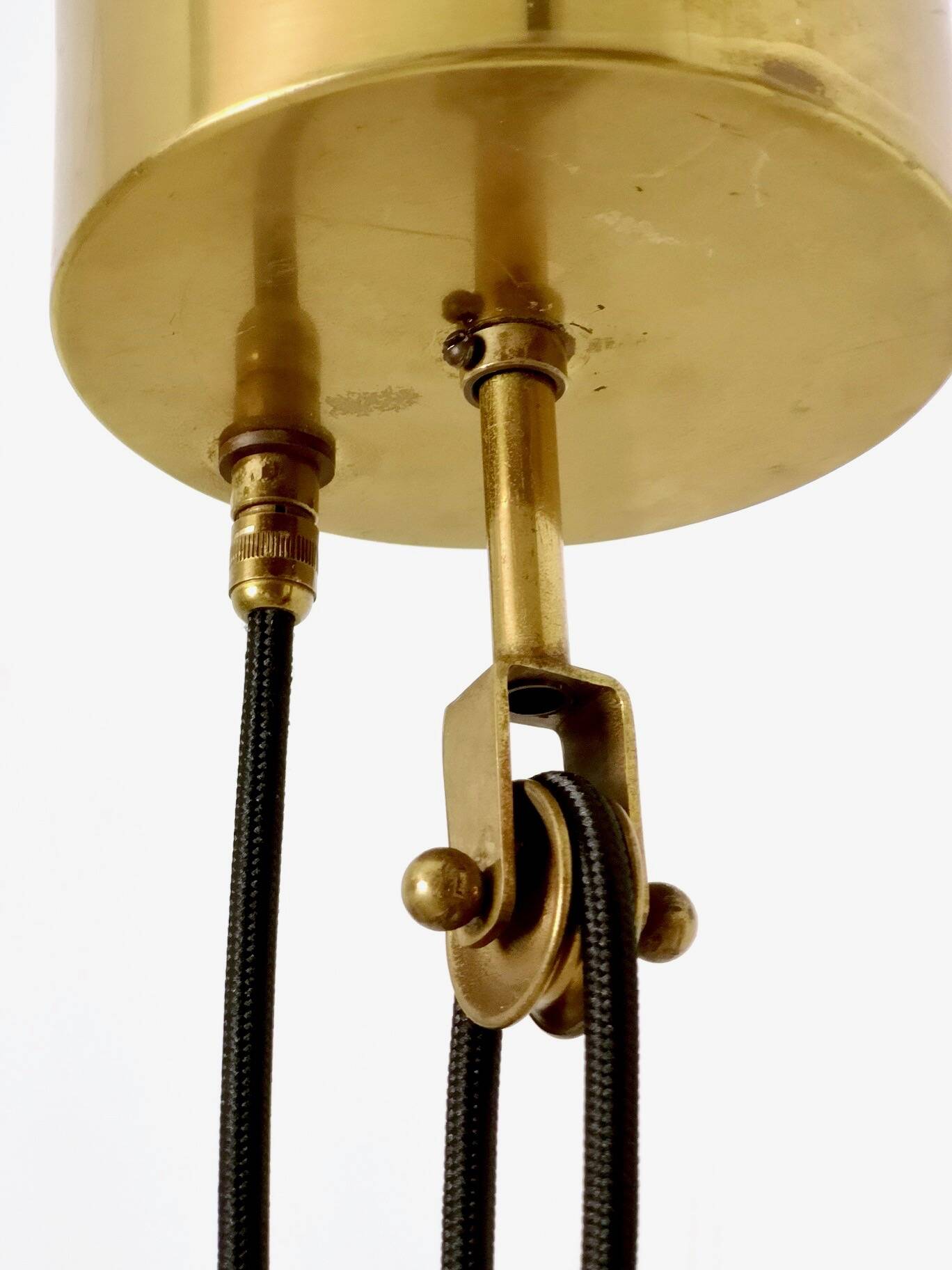 White Ceramic and Brass Adjustable Pendant Lamp, Italy