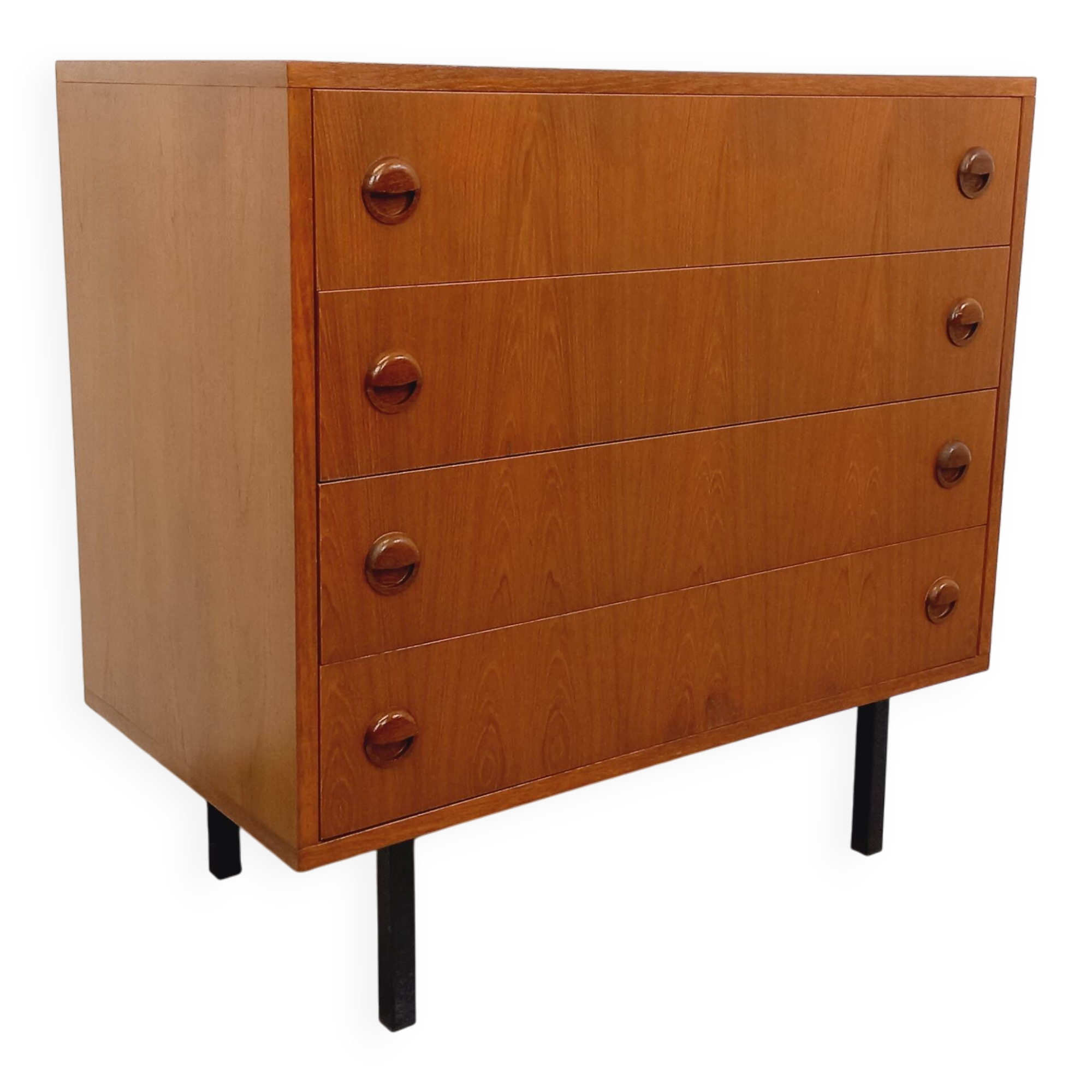 Vintage Scandinavian style chest of drawers in teak and black metal from the 60s