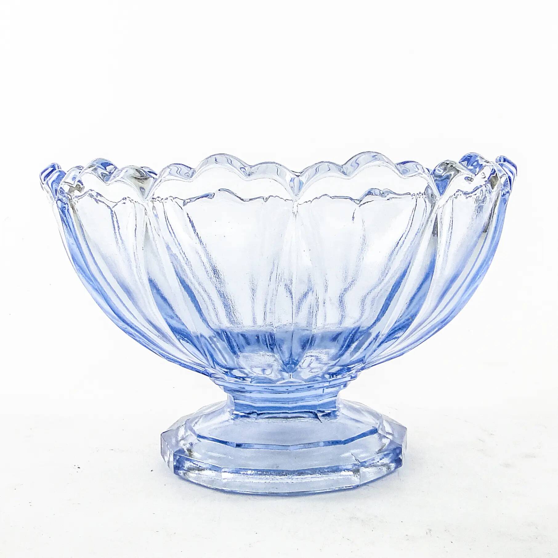 Ring Around fruit bowl, mid-century modern, pressed turquoise glass, Ząbkowice, Poland, 1960s