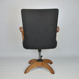 Antique black leather and oak desk chair 1900s, Sweden