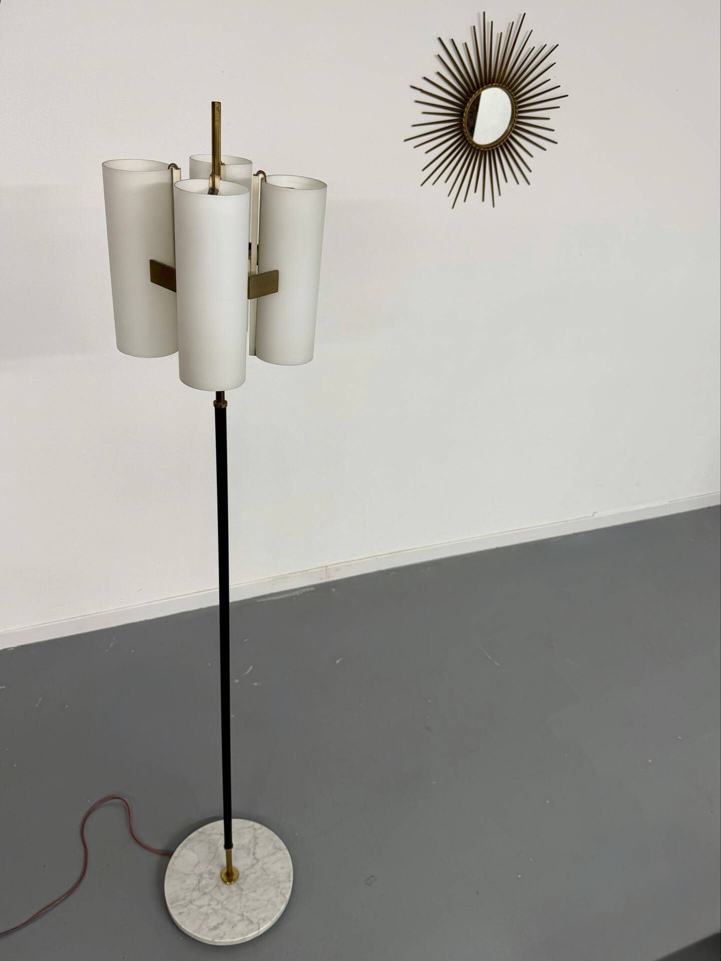 Vintage 1960s Arlus France brass four-light lamp post.