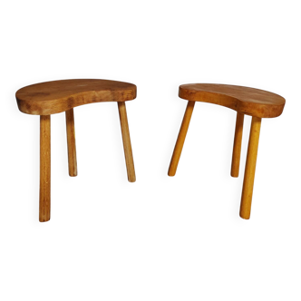 Paire de tabourets tripodes brutalistes