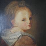Old oil painting on canvas, countryside decoration, child portrait
