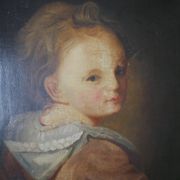Old oil painting on canvas, countryside decoration, child portrait