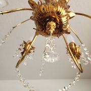 Messing vergoldet 6-Licht Kronleuchter Lampe Wasserfall Kristall 1950-1970