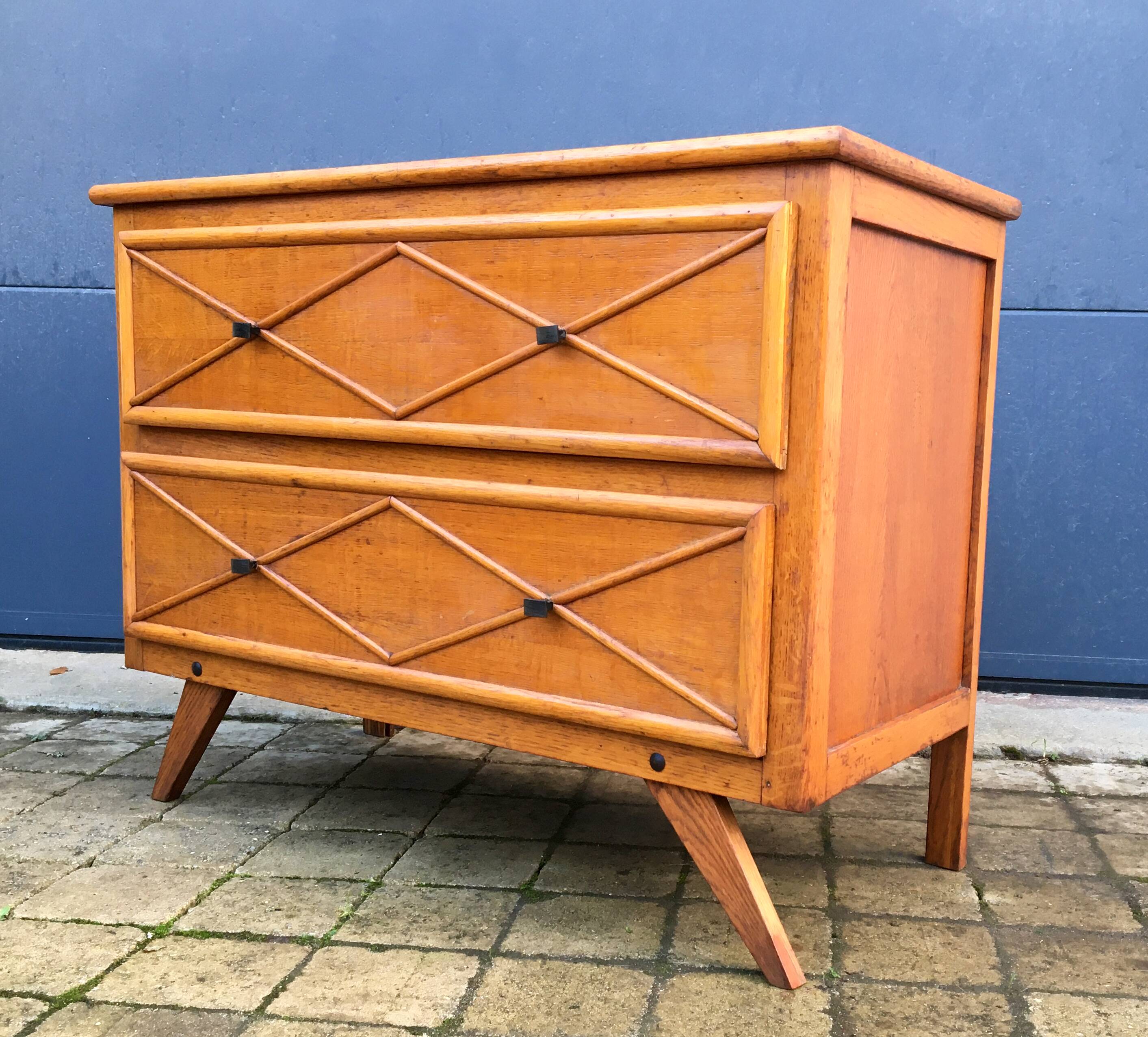 Commode vintage chêne et rotin