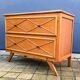Commode vintage chêne et rotin