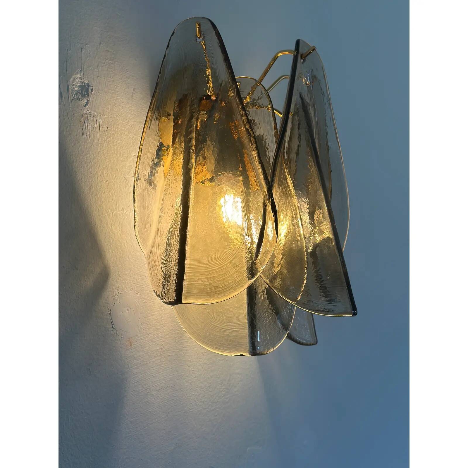 Modern Art Glass “Rondini” Wall Sconces in Smoked Fumè Murano Style