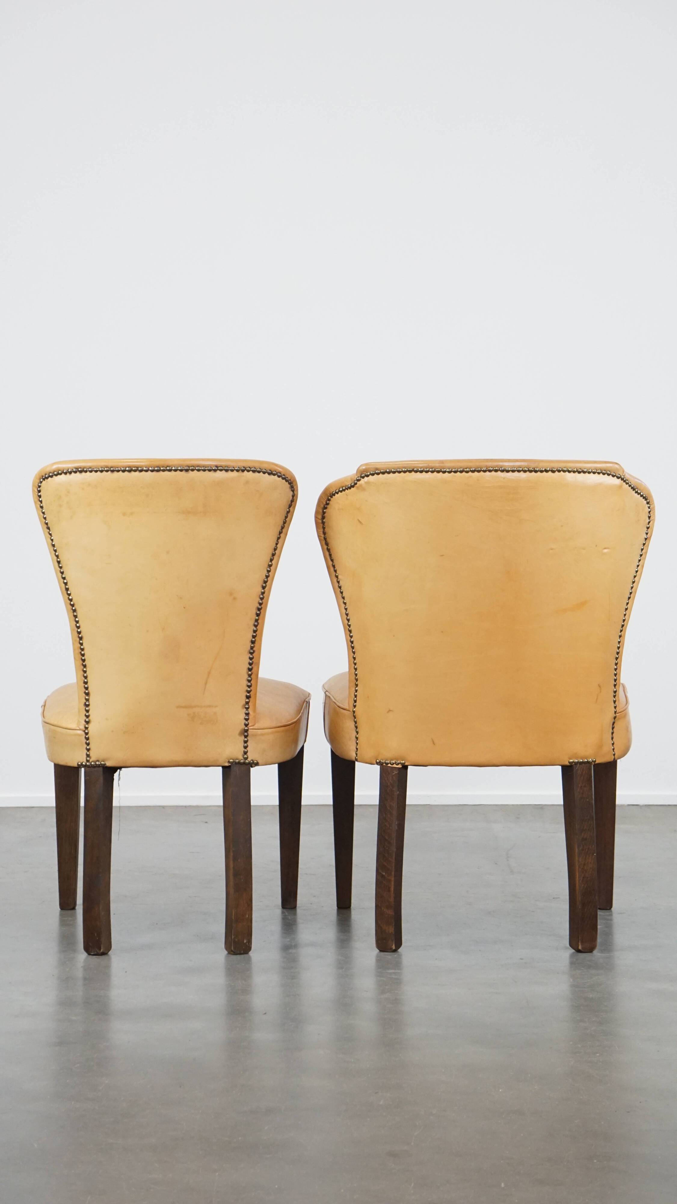 Set of 4 comfortable honey-colored goat leather dining chairs