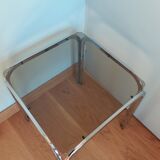 Square coffee table in chromed metal and smoked glass
