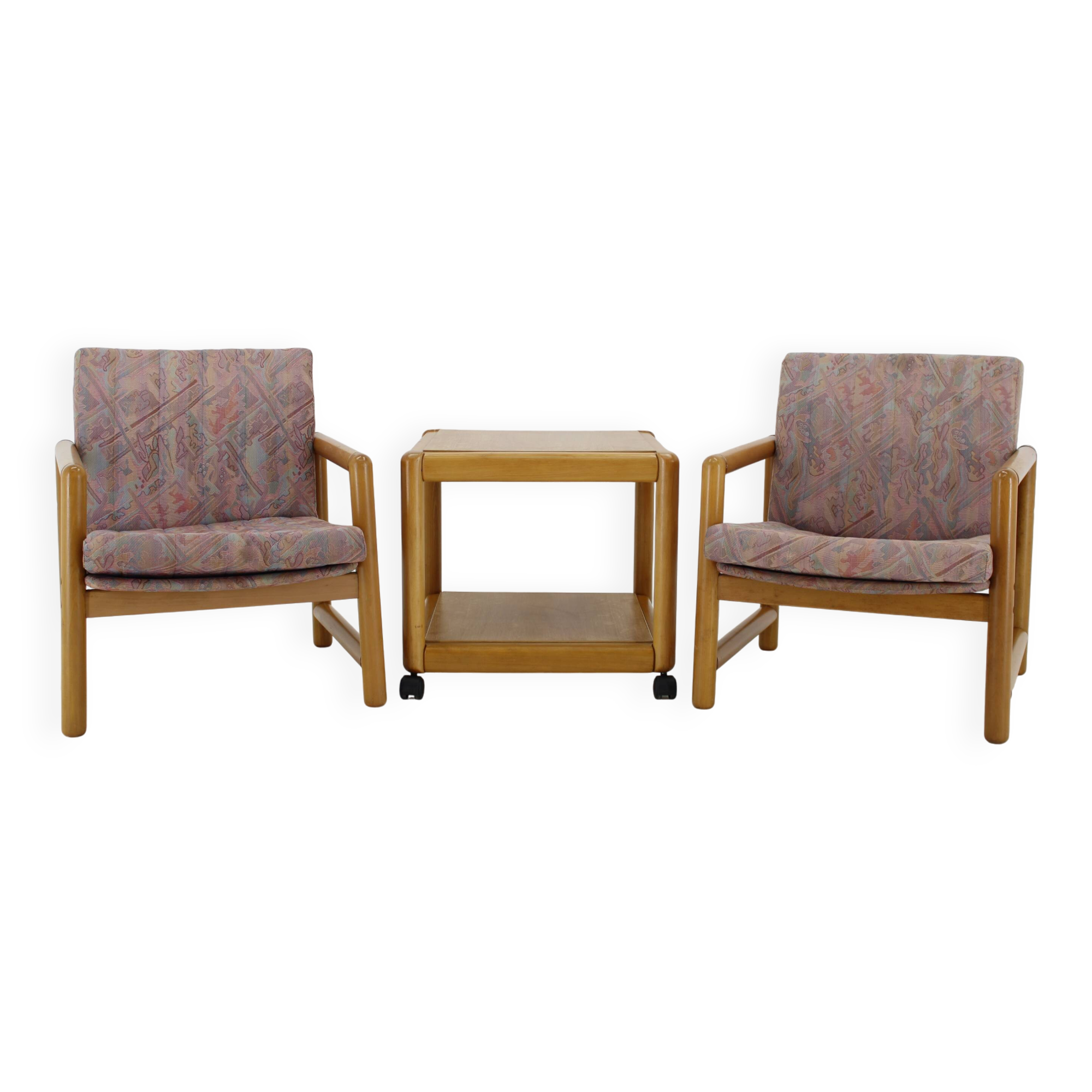1970s Pair of Beech Armchairs and Coffee Table  by TON, Czechoslovakia