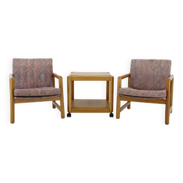 1970s Pair of Beech Armchairs and Coffee Table  by TON, Czechoslovakia