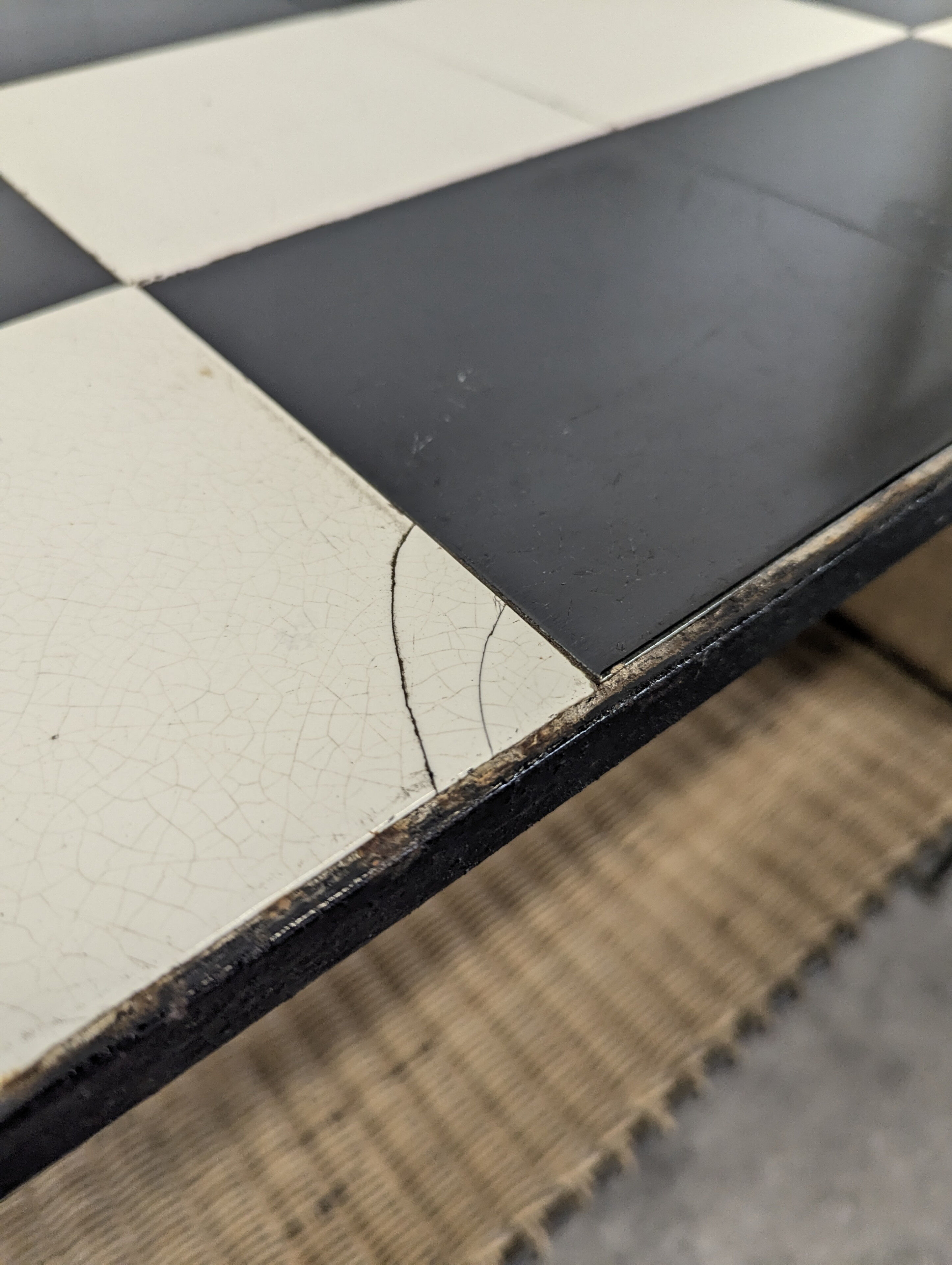 1950s rattan and ceramic coffee table