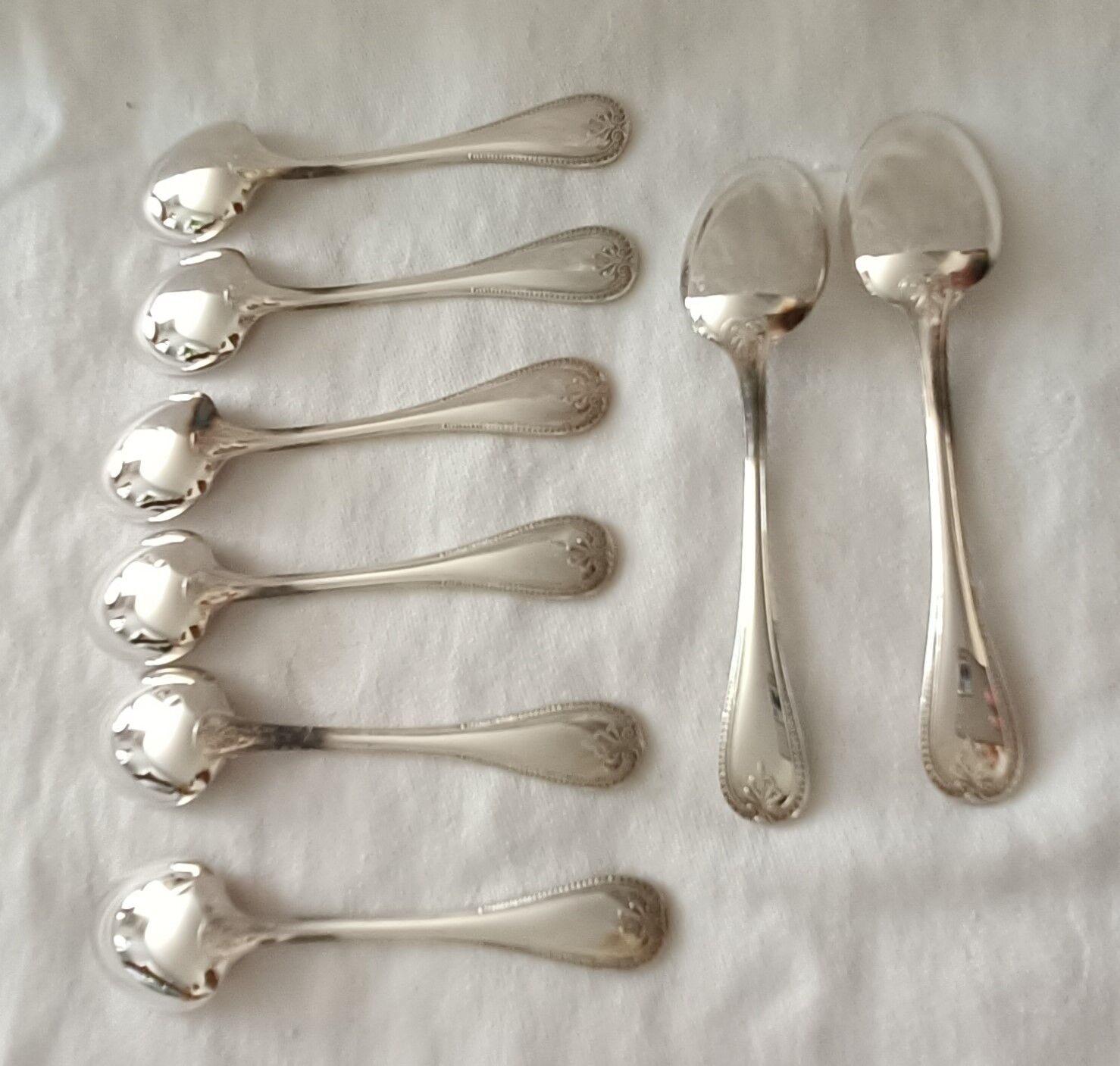 Set of 8 silver metal mocha spoons from christofle model "malmaison"