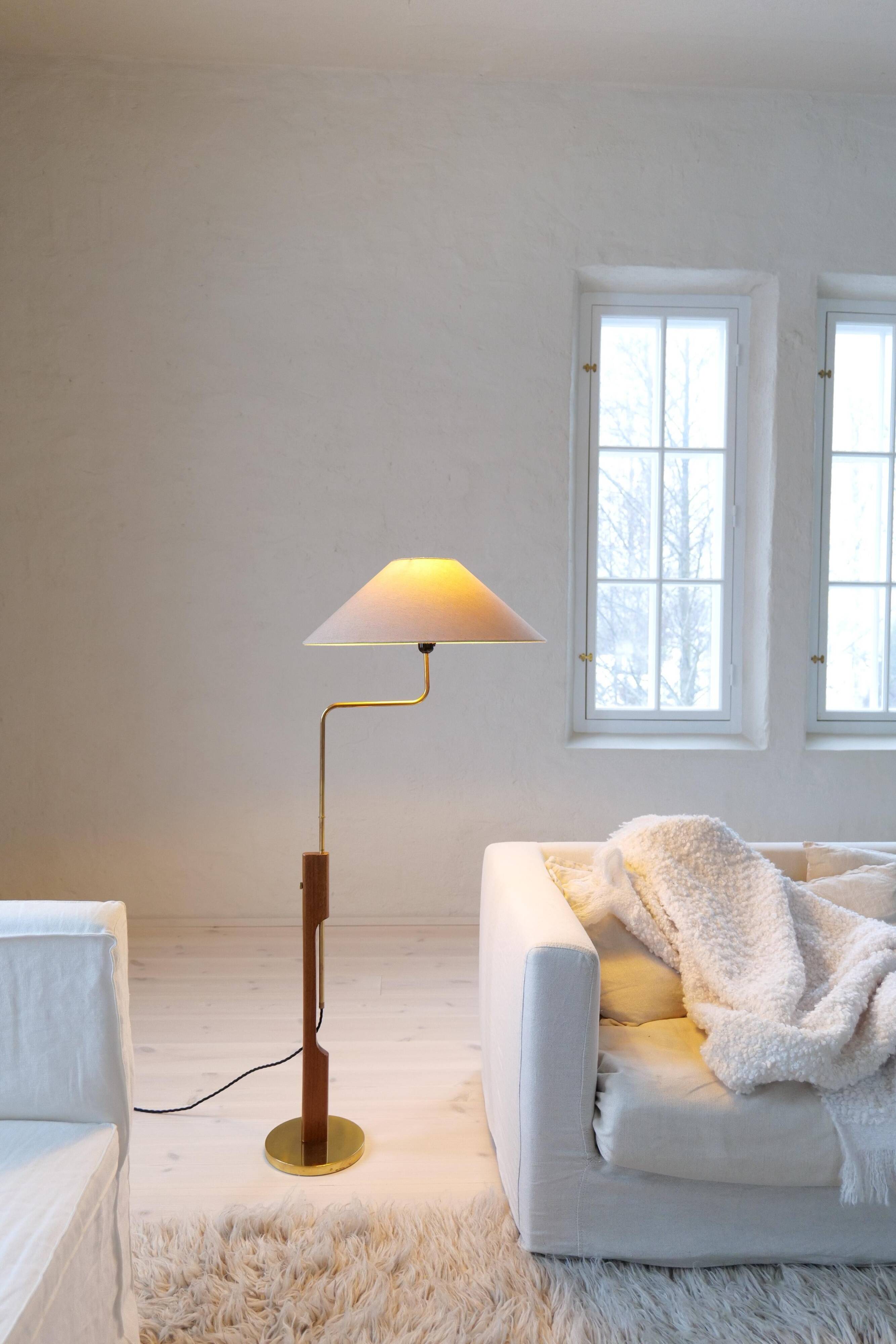 Mid-Century Modern Floor Lamp, Teak and Brass Bergboms, Sweden, 1960s