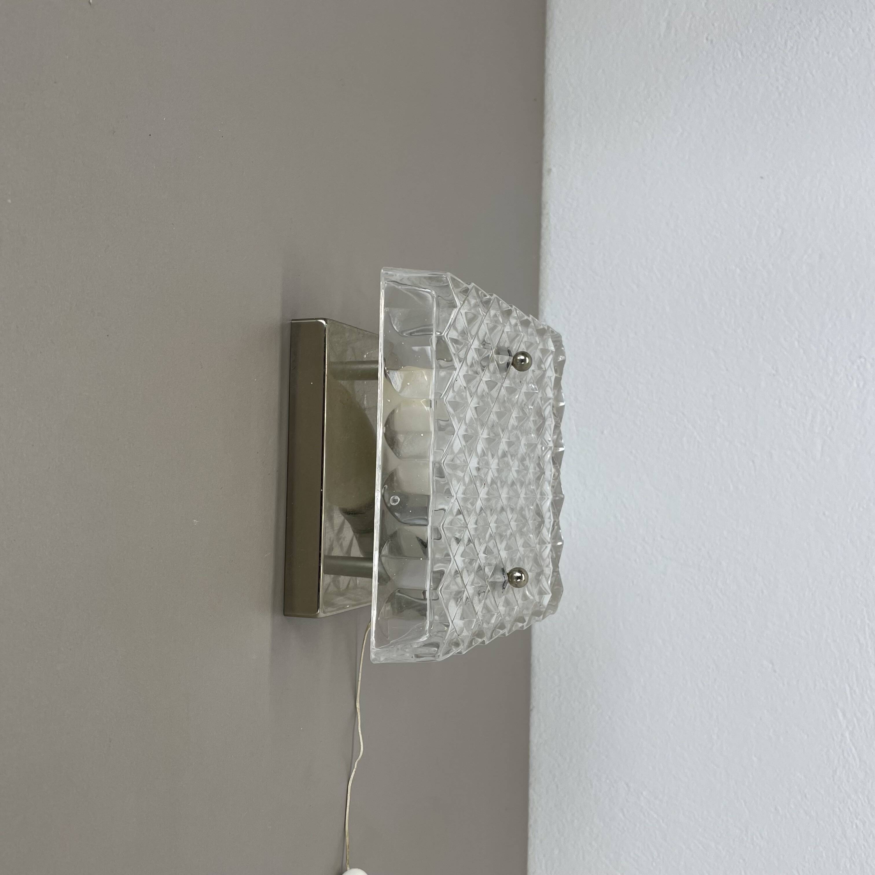 Small Cubic Textured Glass Wall Light in the Style of Orrefors, Germany, 1970s