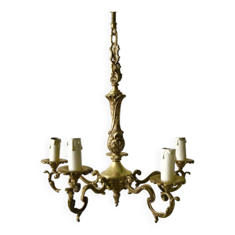 Golden chandelier with glass tassels, 5 lights