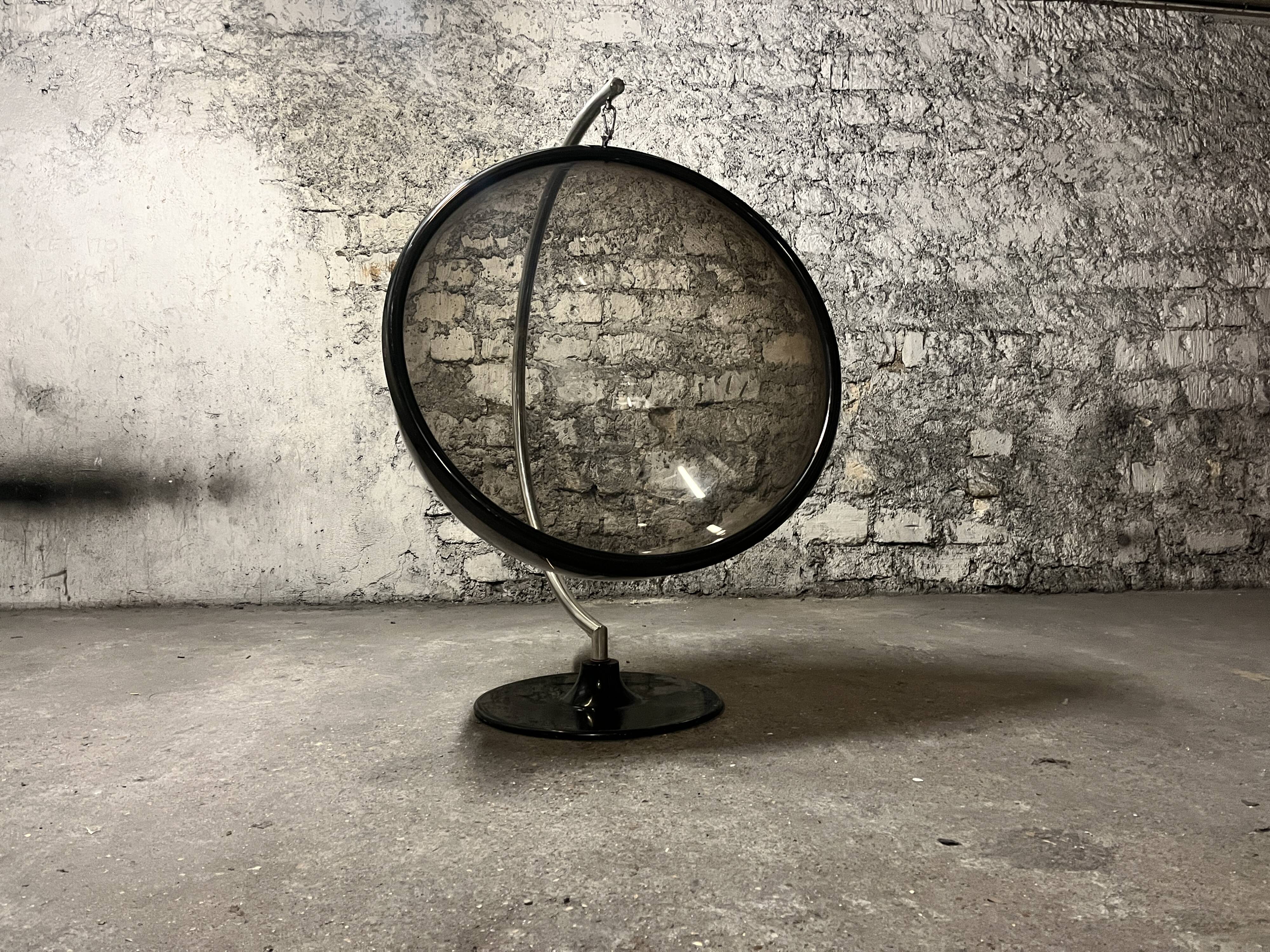 Hanging egg chair in smoked plexiglass, 1970s design