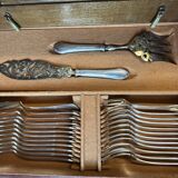 Art Deco important silver-plated metal cutlery set with wooden box Perrin early 20th century