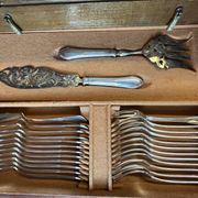Art Deco important silver-plated metal cutlery set with wooden box Perrin early 20th century