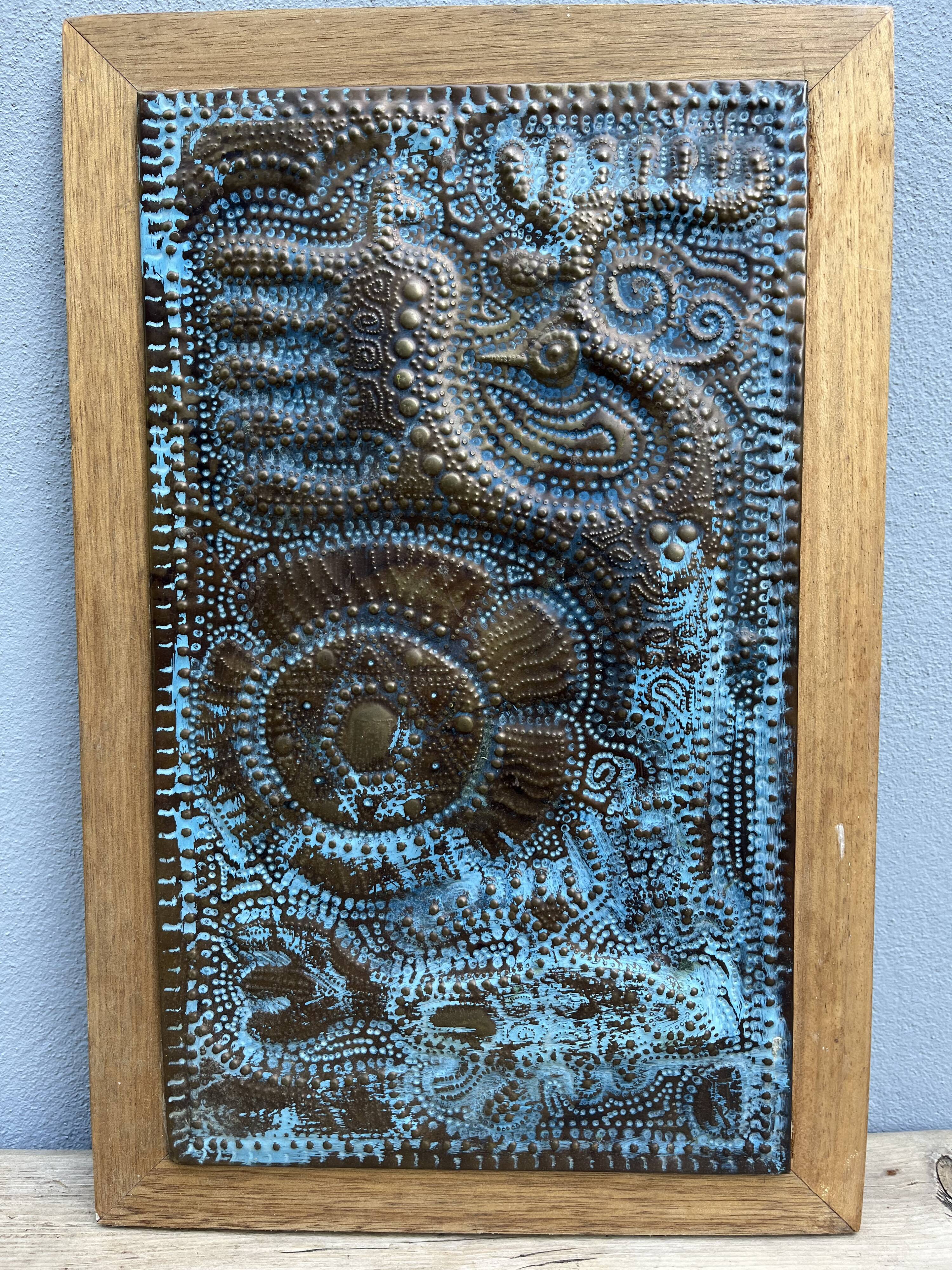 Vintage triptych in repoussé copper Judaïsa - signed