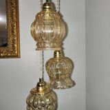 Suspension luminaire 3 globes vintages verres dorés