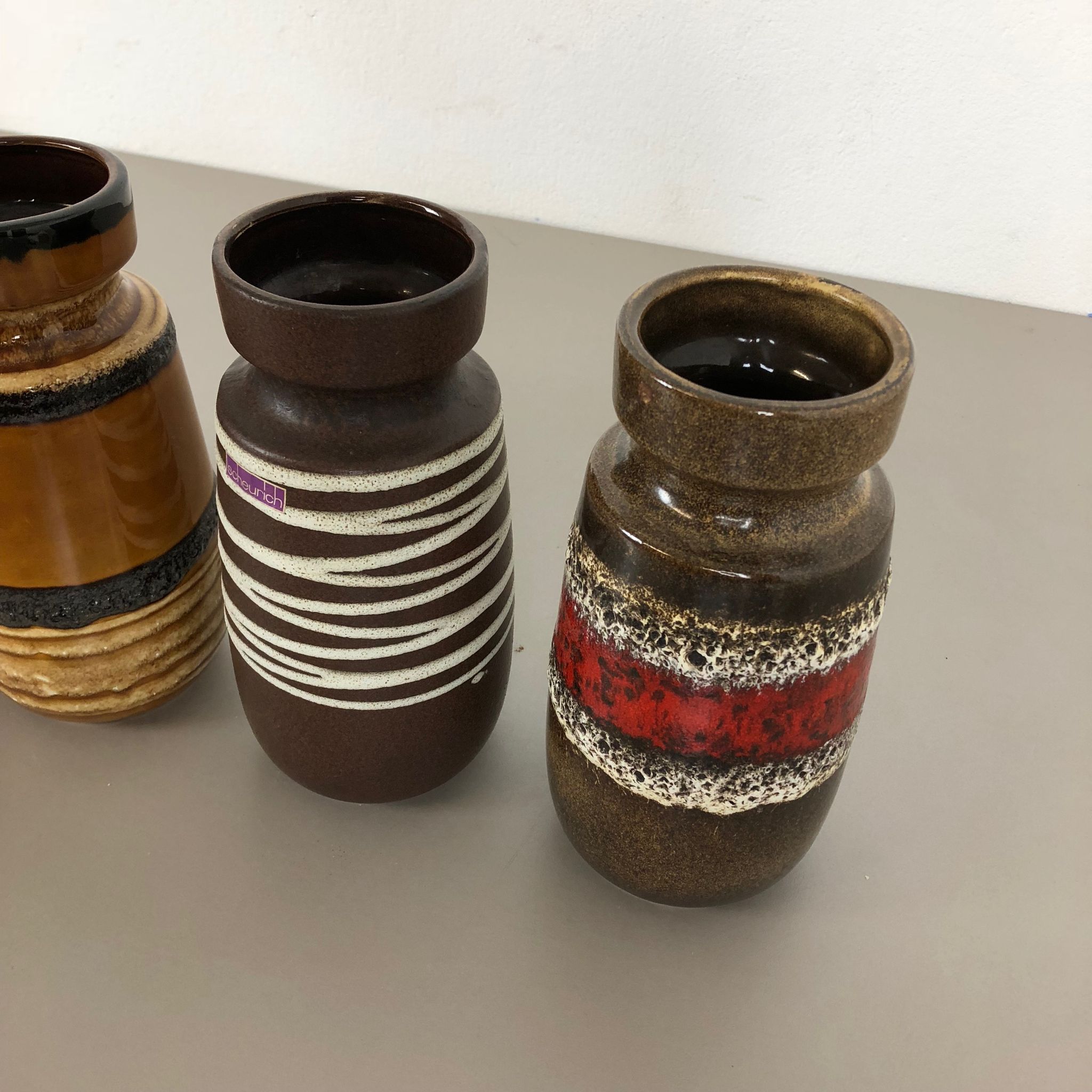 Set of four vintage pottery fat lava "242-22" vases made by Scheurich, Germany