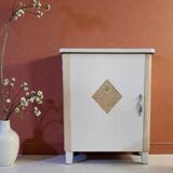 Small vintage storage unit – light wood and powder pink