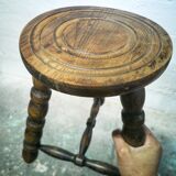 Turned wood tripod stool