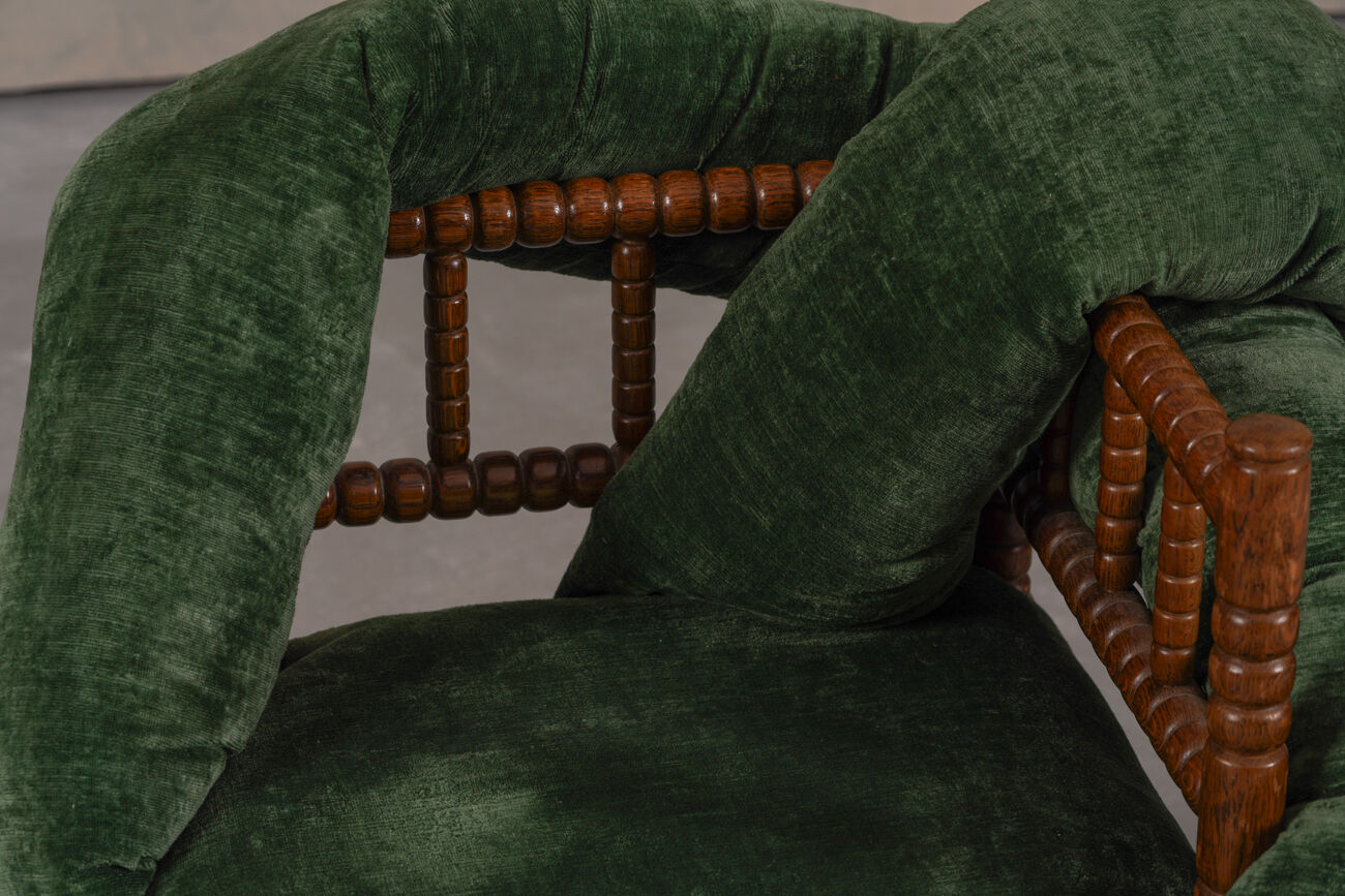 Chaises à bobines vintage, réimaginées par Corina Olaru, Hollande années 1930, ensemble de 2
