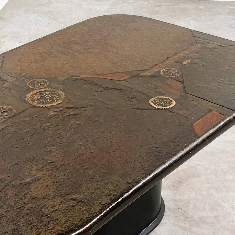 Brutalist coffee table in mixed media by Kneip, signed 1993