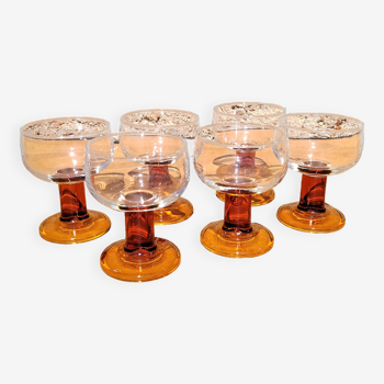 Suite of 6 cocktail glasses 70s