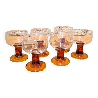 Suite of 6 cocktail glasses 70s