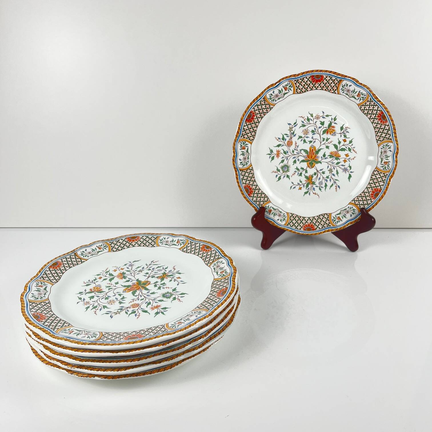 Set of 6 dessert plates Gien model Rouen Sainfoin, 1990