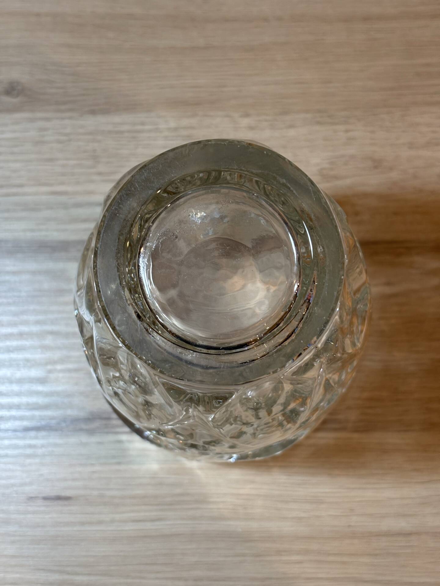 Vintage thick glass vase – raised geometric design – 20