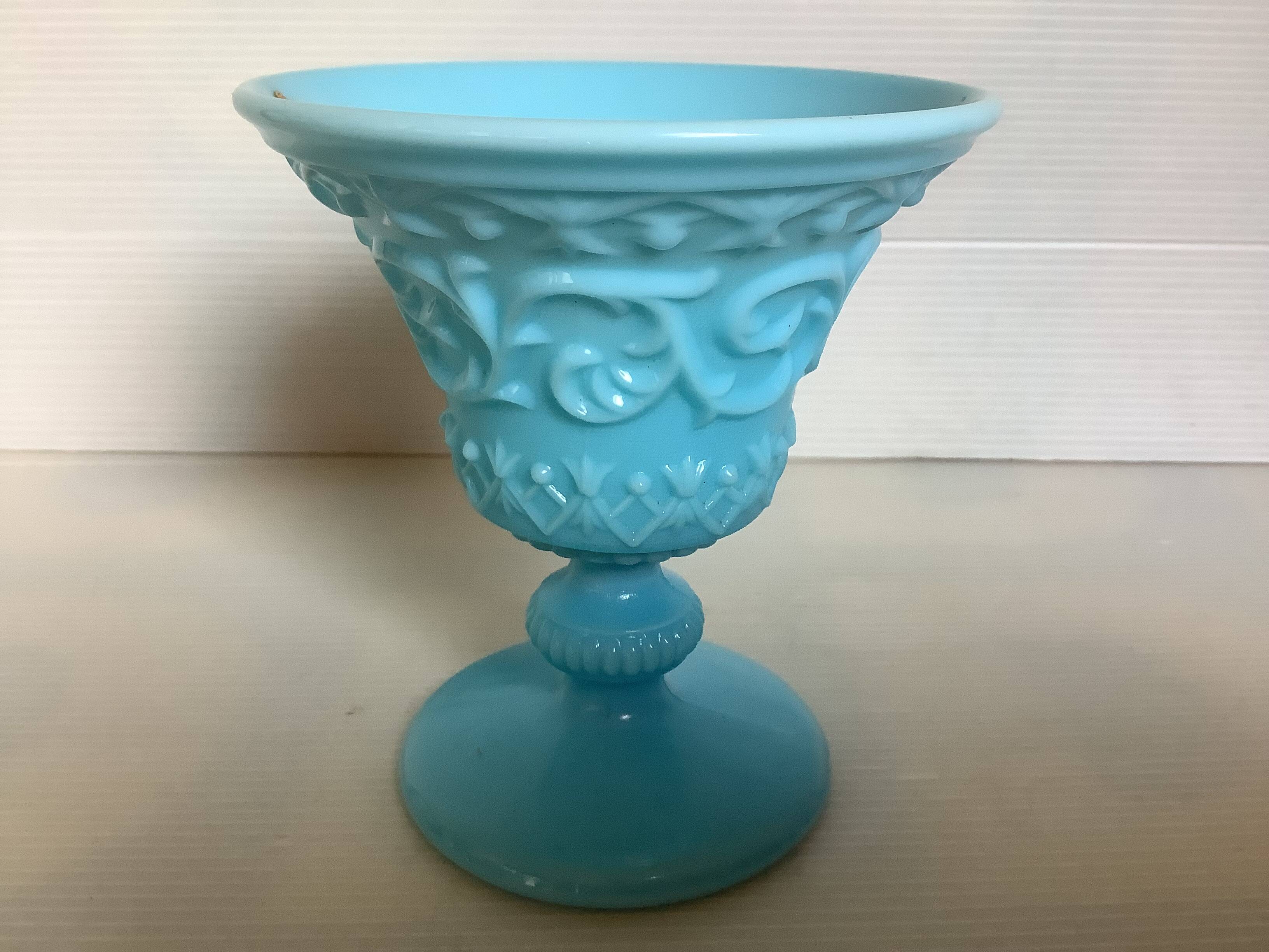 Blue opaline footed bowl vase Italy