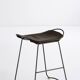 Tabouret de cuisine contemporain en métal noir fumé et cuir marron foncé.