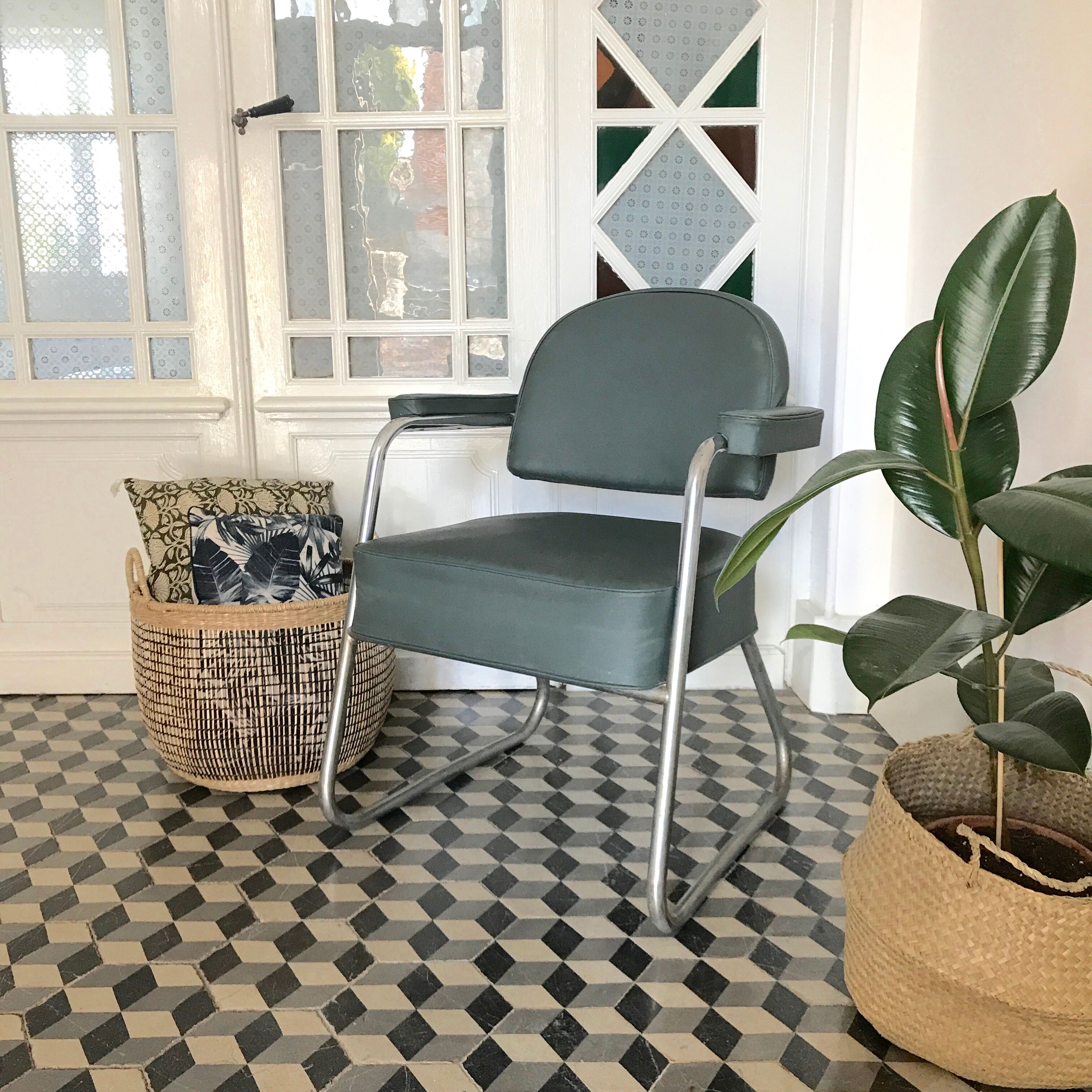 Fauteuil de bureau industriel skaï gris