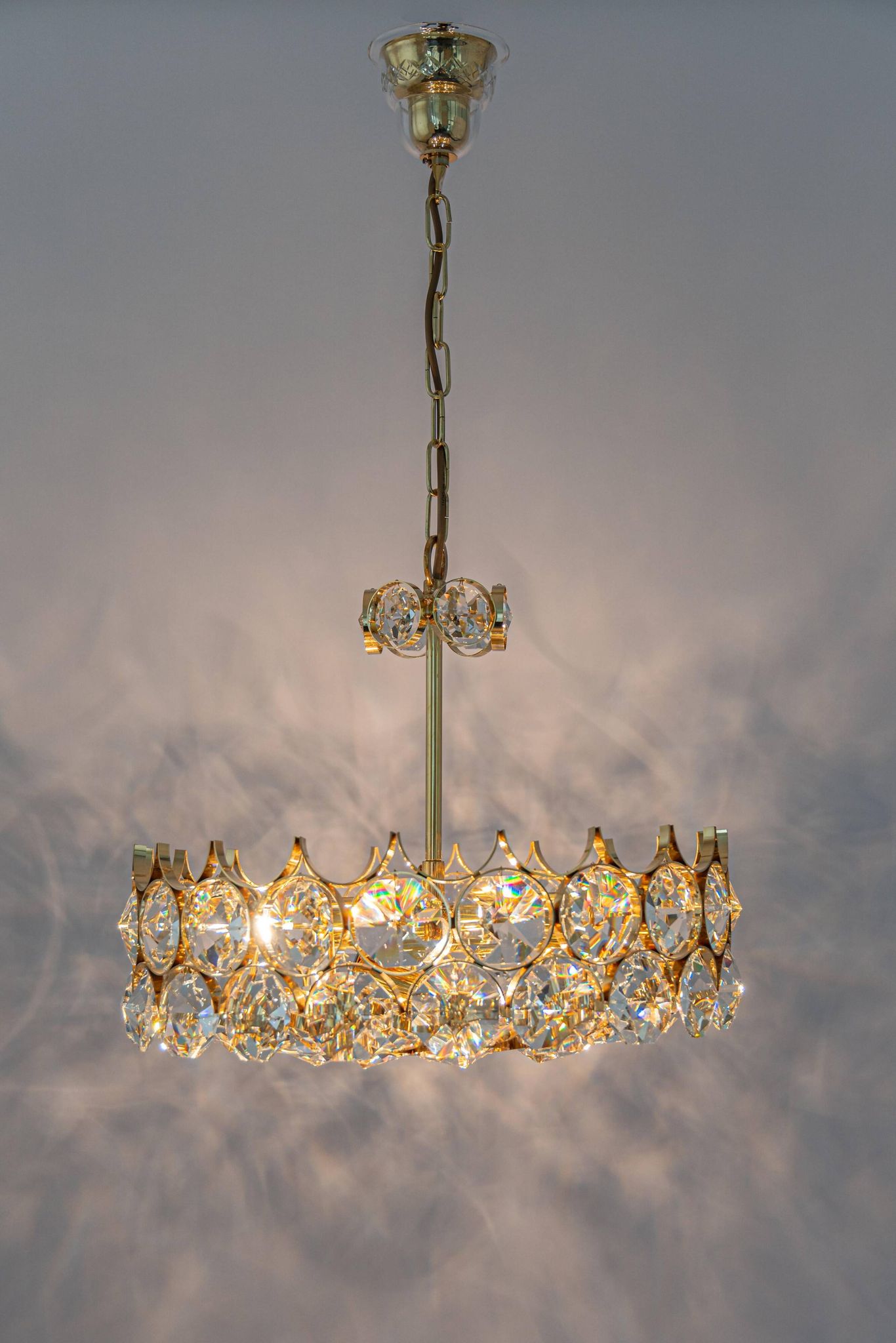 Golden brass chandelier, Sciolari design by Palwa, Germany, 1970s