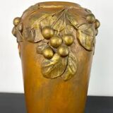 Art Nouveau vase in gilded ceramic and terracotta signed Desrousseaux France