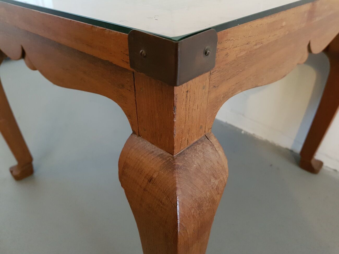 20th century colonial style teak wood coffee table with webbing