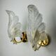 Pair of frosted leaf sconces, murano glass, italy, 1970