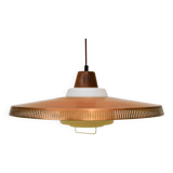 Lampe suspendue en verre, en cuivre et en teck Bent Karlby pour Lyfa