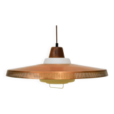 Lampe suspendue en verre, en cuivre et en teck Bent Karlby pour Lyfa
