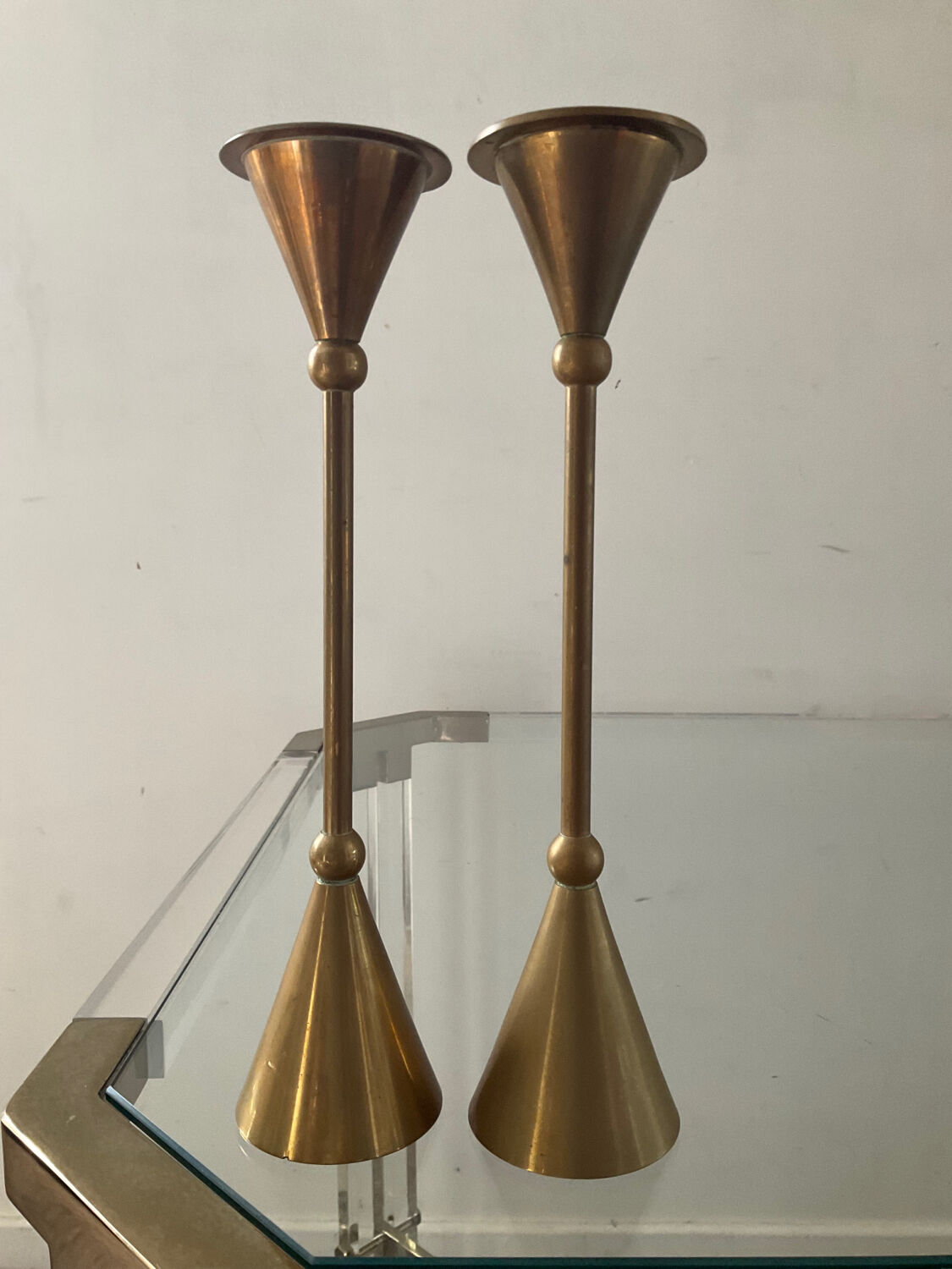 Pair of vintage brass candle holders